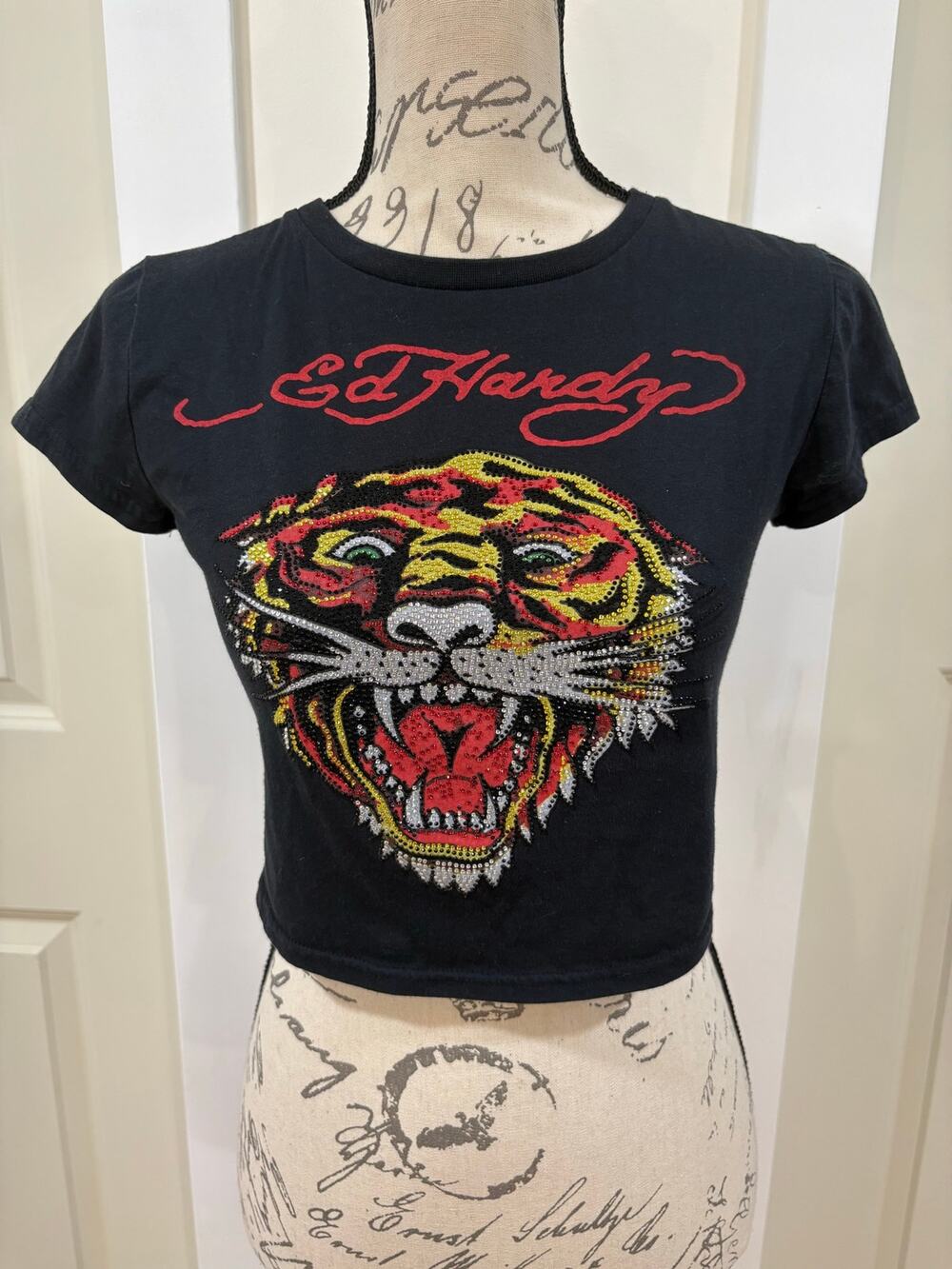 Ed Hardy Sparkle Tiger Baby Cropped Tee Shirt l Size Medium